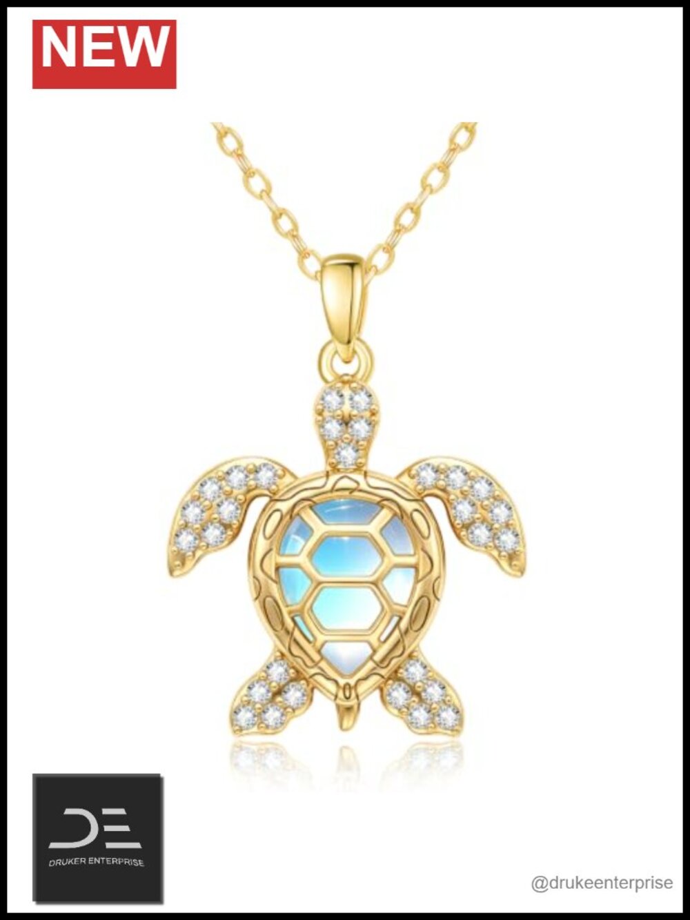 14K Gold Sea Turtle Moonstone Pendant Necklace for Women Ocean Beach Gift